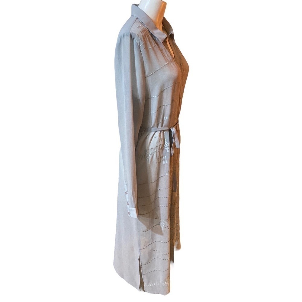 Soft Surroundings Blue Sheer Lace Long Sleeve Tie Belted Maxi Embroidered Dress - Picture 5 of 8